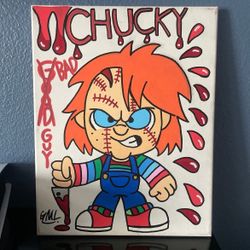 The size is 11 x 14 Canvas Self-Portrait painting of Chucky From Child’s Play