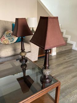 Pair Home & Gardens Brown Mosaic Lamps