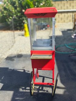 Vintage-Style Red Popcorn Machine Cart