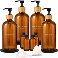 4, amber glass dispenser sets