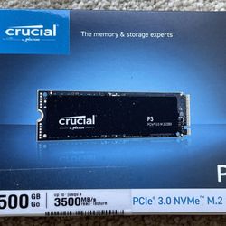 Crucial P3 500GB PCIe Gen 3x4 NVMe -M.2 2280 SSD- Brand New Sealed