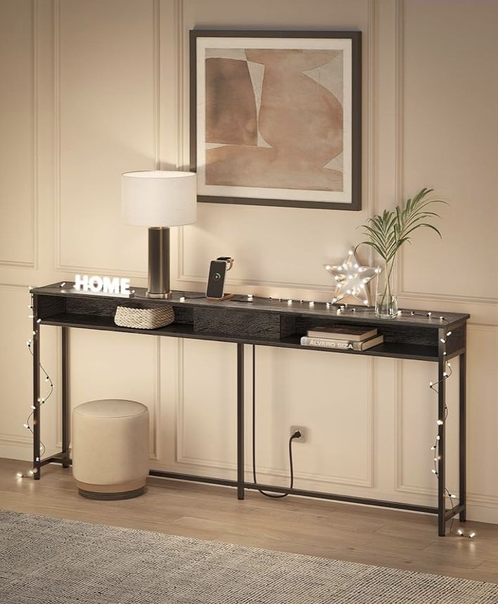 Console Table with Outlet and Shelves