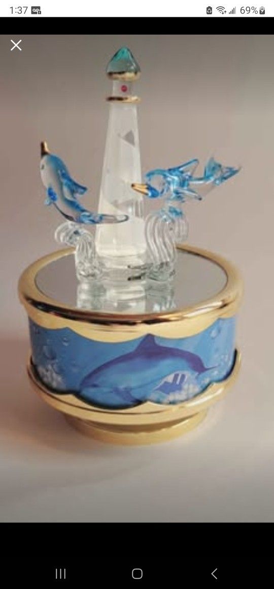Glass Lighthouse Music Box Hand-crafted Glass Musical Mirrored Art