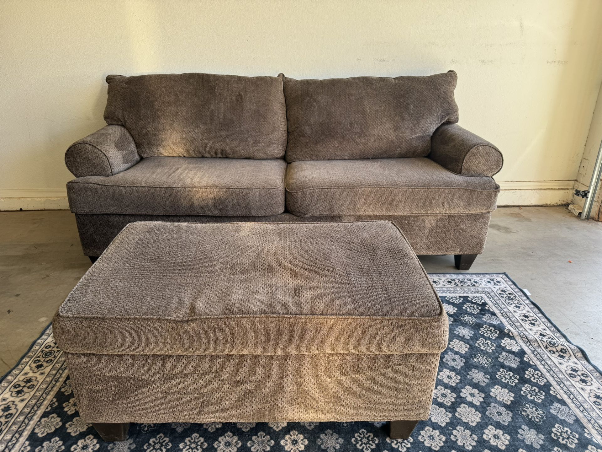Brown/Grey Couch With Ottoman