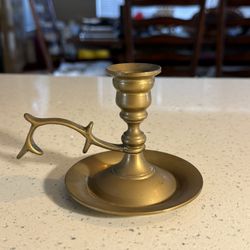Vintage Solid Brass Chamberstick Candle Holder – Antler Handle
