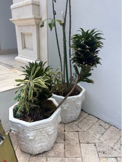 Large Octagonal 'Arabesque' Garden Pot, white set of 2