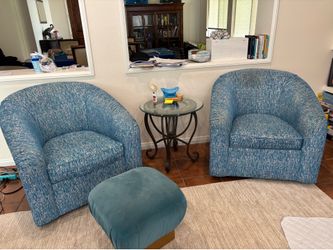 Pair of Blue Swivel Barrel Chairs – Modern Accent Chairs