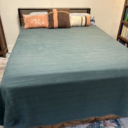 Queen bed frame, mattress, & box spring
