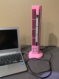 WHITE OR Pretty Pink Portable Home school or Office Mini USB Tower Fan with adjustable led light / desk fan / desk light / desk lamp - NEW in a box an