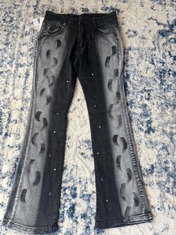Black Flare Jeans with Paint Brush Detail