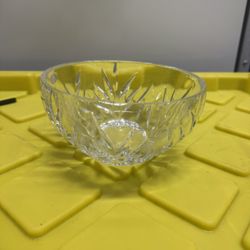 Vintage Cut Crystal Bowl With Starburst And Leaf Design