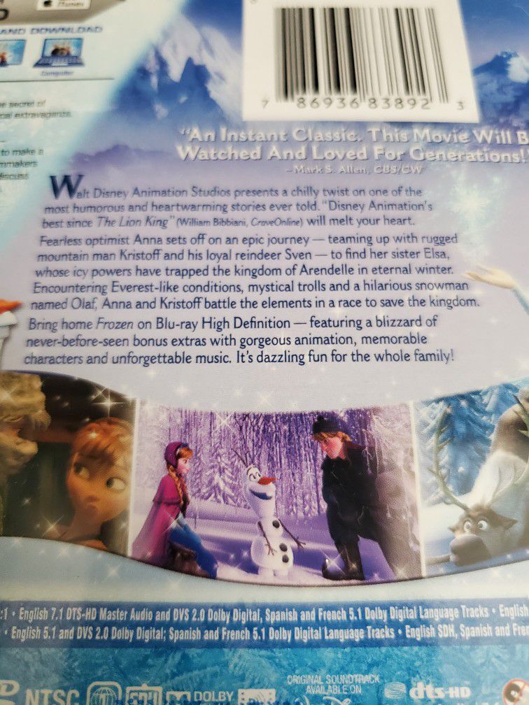 Disney Frozen Blu-ray dvd digital combo 2013 like new with slip case Walt wow.


Great blu ray combo pack 