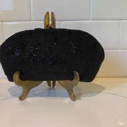 Vintage Black Beaded Clutch Purse 