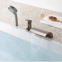 Bathroom Waterfall Roman Tub Filler Faucets Handshower Valve Set (Brushed Nickel)  Sh1