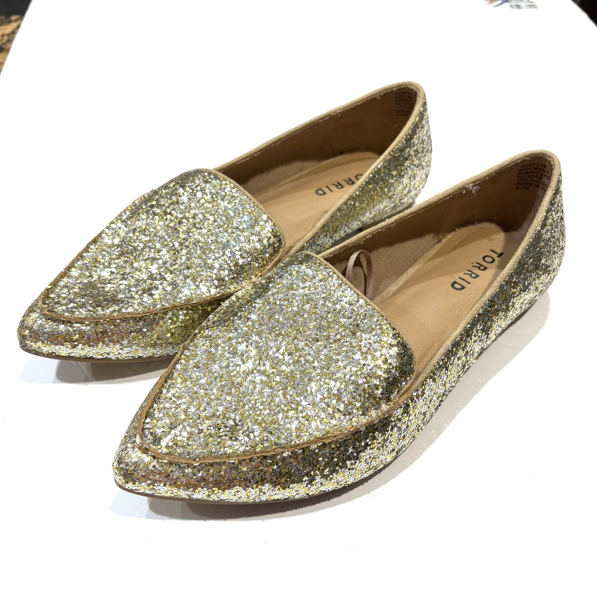 Torrid Women’s Size 6.5 Sparkling Golden Slip On Flat Loafer Shoes