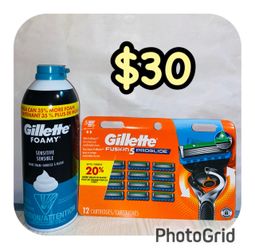 (1) Gillete Fusion 5 Proglide (12 Cartridges) & (1) Shave foam 14.9 oz) , $30 for all‼️