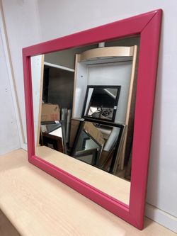 Pink Lacquer Girls Room / Bedroom Vanity Mirror — Beveled Glass — 36” x 32”