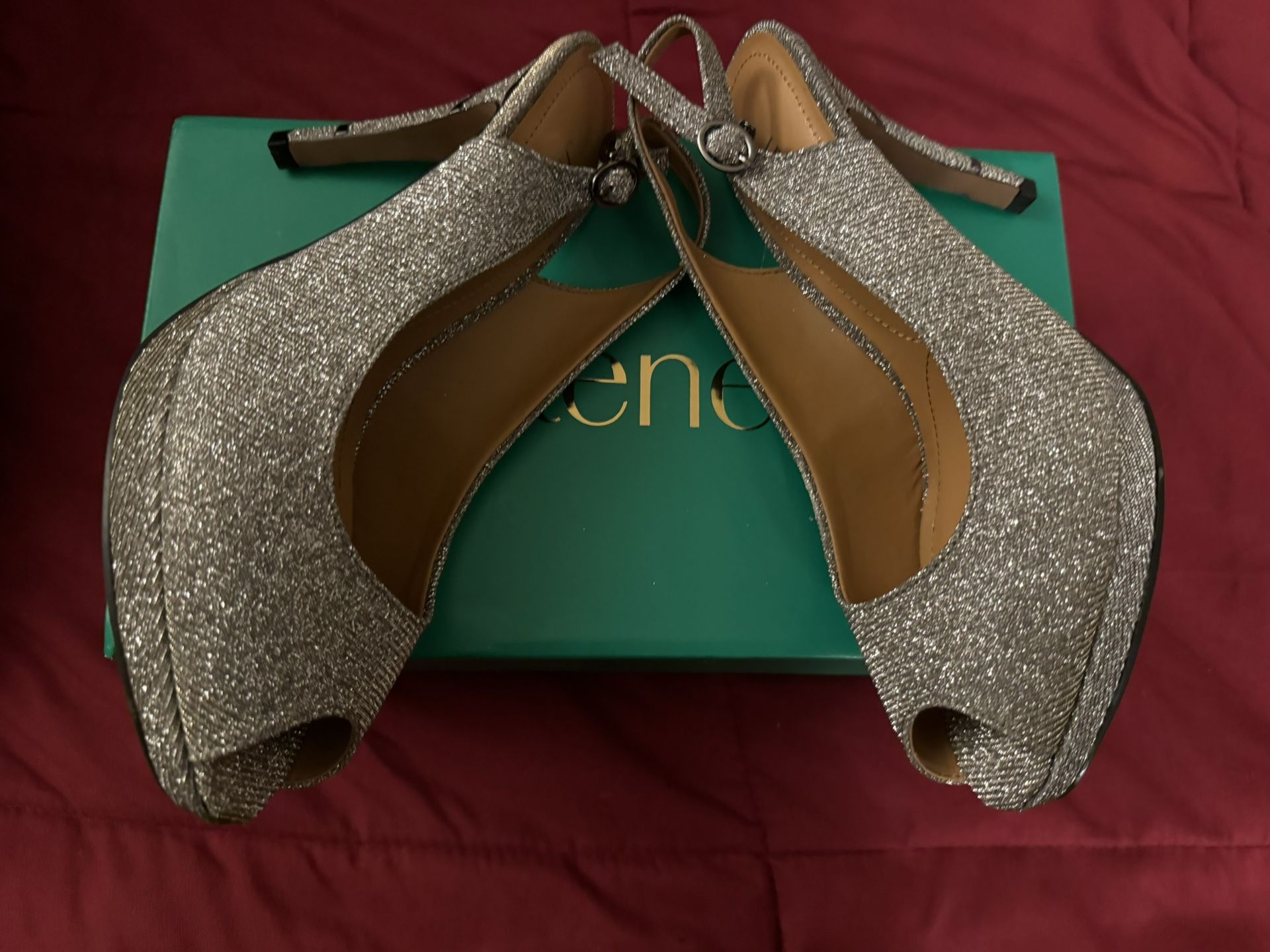 J.RENEE WOMANS SHOE - ONILLE PEWTER DANCE GLITTER PEEP TOE HEEL