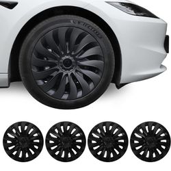 2024 Tesla Model 3 Wheel Cover 18 Inch Hubcaps Hub Caps OEM Rim Protector Replacement Matte Black Model 3 Highland Accessories Set of 4