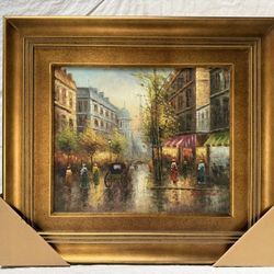 Paris ~ Hand-Painted Oil Painting Wooden Frame 36” x 32”