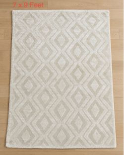 7x9 Ivory Beige Geometric Diamond High-Low Area Rug 80x107