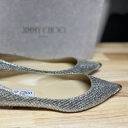 Jimmy Choo Alina Flats Champagne Glitter Fabric  -Size 10US
