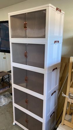 5-Tier Plastic Storage Cabinet with Doors