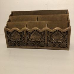 Vintage Lerner Desk Organizer Letter Mail Holder Faux Carved Wood Floral/bamboo 
