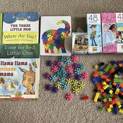 Lot Of Puzzles + Building Blocks + Books