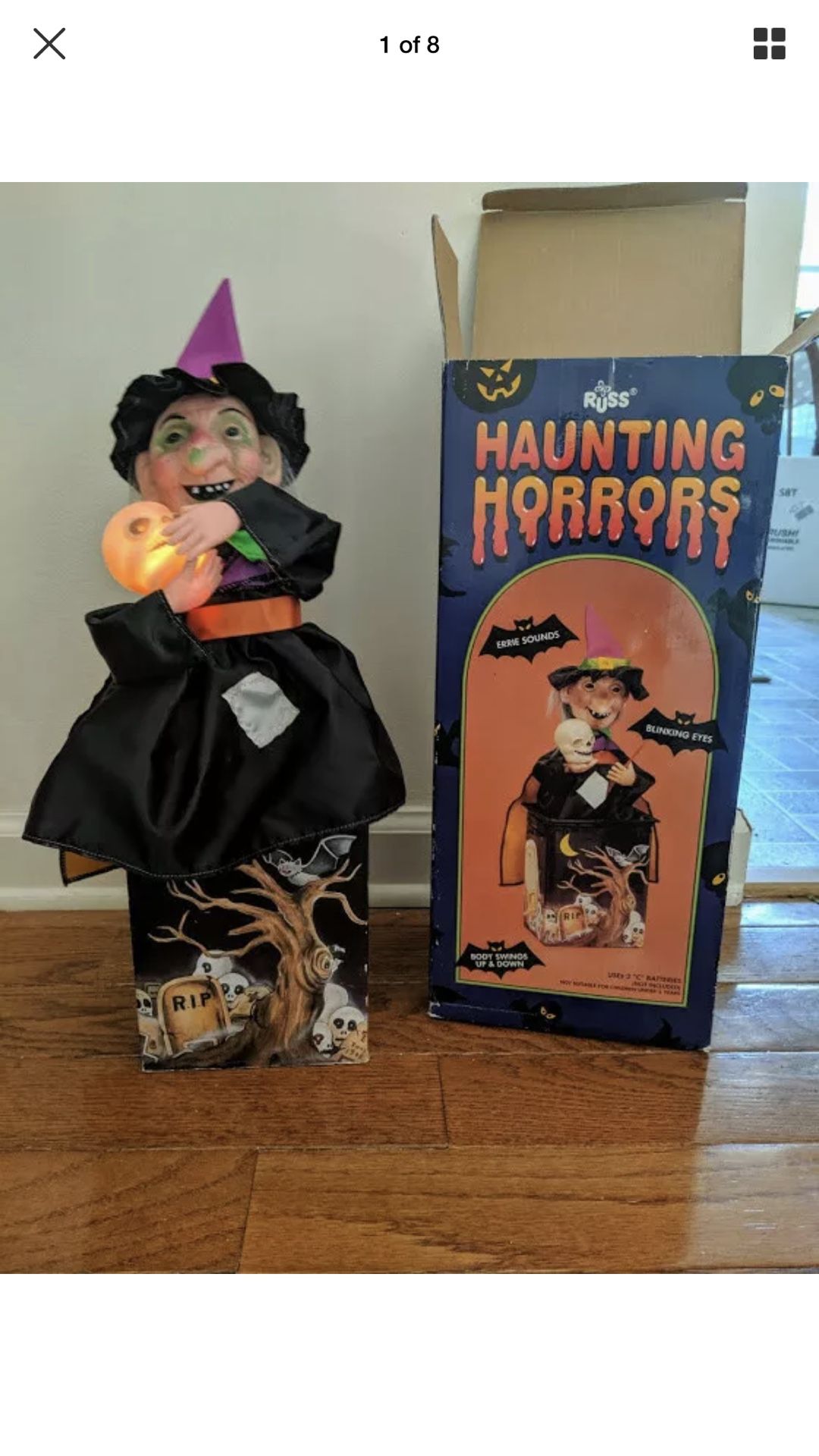 Russ Haunting Horrors witch makes sounds eyes blink moves Halloween w/box WORKS!