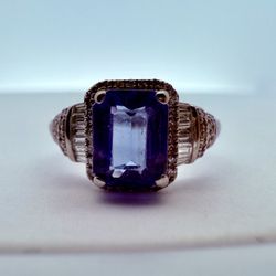 14K White Gold & Diamonds & Tanzanite Ring