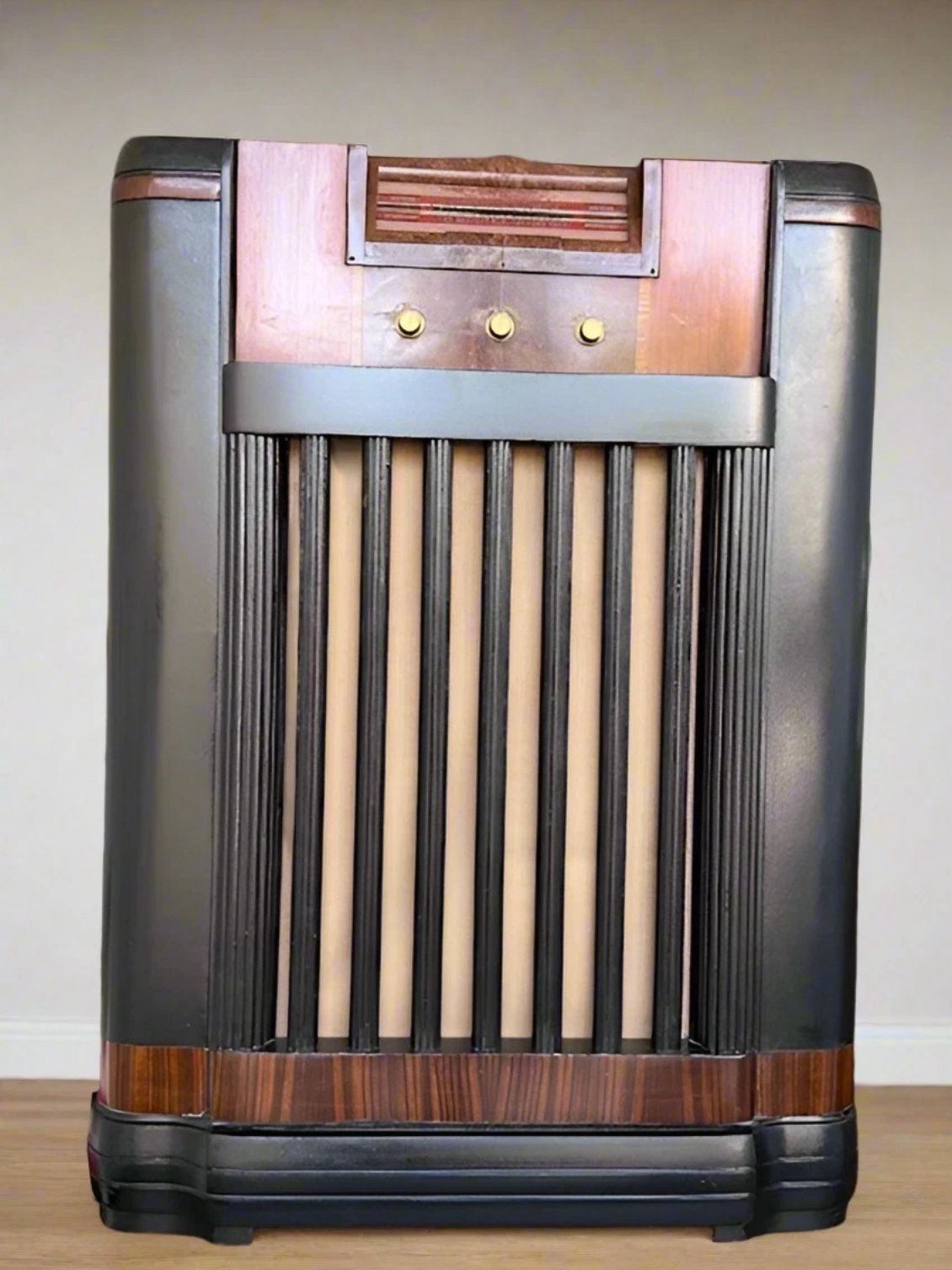 Upcycled 1940s Philco Radio Cabinet with Bluetooth, Record Player & Storage/LED Lighting