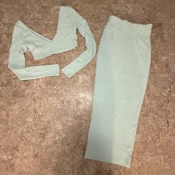 Oh Polly Women’s 2 Piece Set Sz 6 Crop Top & Sz 8 Skirt Ribbed Mint Green 