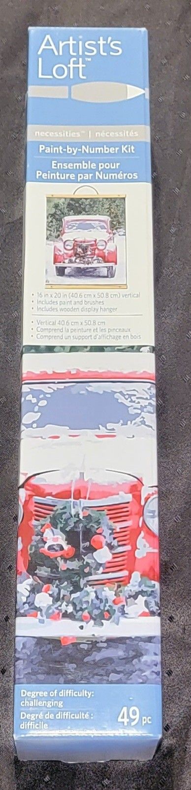 Artist's Loft Paint-by-Number Vtg winter car scene Kit 16" x 20" with hanger New