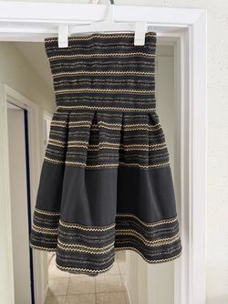 NEW $394 Designer Black & Gold Strapless Dress – XS