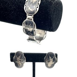 Sterling Silver Siam Bracelet & Earrings 
