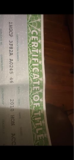 2010 Honda Vehicle Certificate of Title