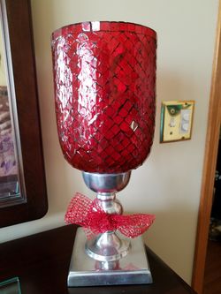 Red Mosaic Hurricane Candle Holder
