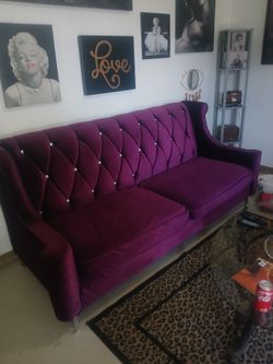 Vintage diamond studded purple velvet couch