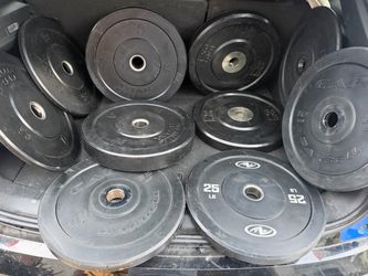 Very nice Olympic bumper set. $300 Pair of 45s Pair of 35s Pair of 25s 2 pairs of 10s