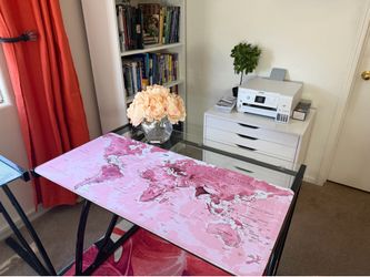Black steel and glass desk
