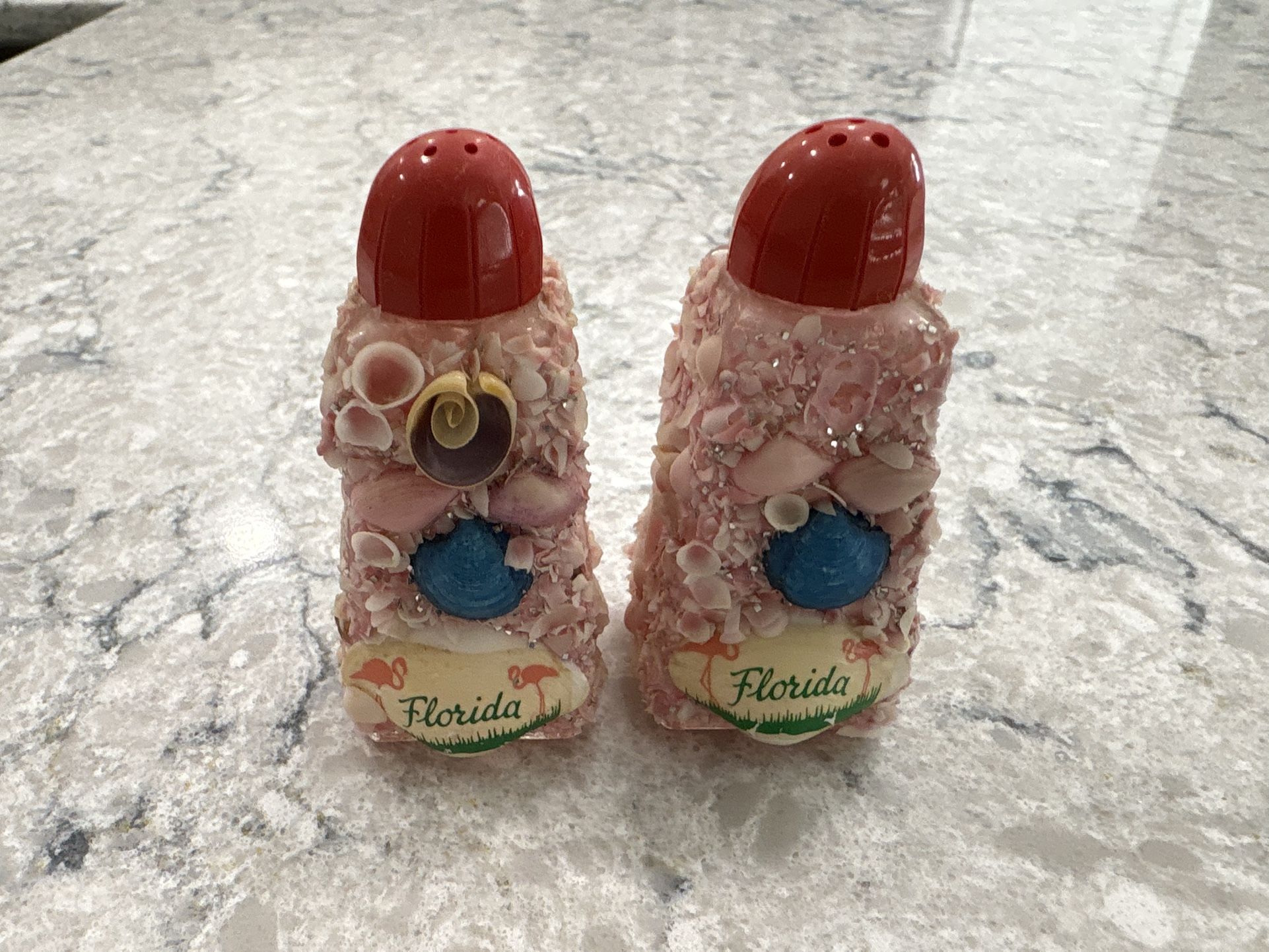 Vintage Crushed Seashell Glitter Glass Salt and Pepper Shakers