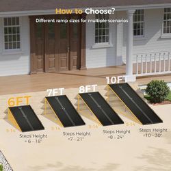 6 FT Portable Wheelchair Ramp-800LBS Heavy-Duty, High-Strength Aluminum Alloy with 4 Adjustable Legs, 4 Wheels, Triple Anti-Slip and Seamless Design,