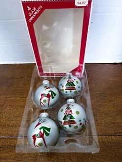 Holiday Time Box Stenciled Mercury Glass Ornaments - Reindeer & Trees
