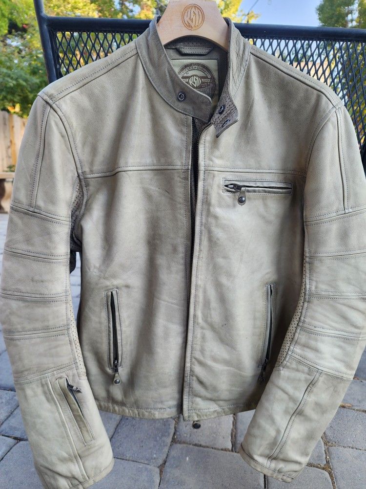 Rare Roland Sands Design Ronin Leather Motocycle Jacket In Smoke Color