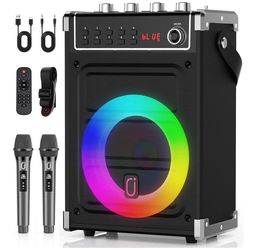 JYX Karaoke Machine with 2 Wireless Microphones, Portable Bass/Treble Bluetooth Speaker & LED Lights