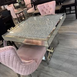 Diamond Table With 2 Pink Chairs 