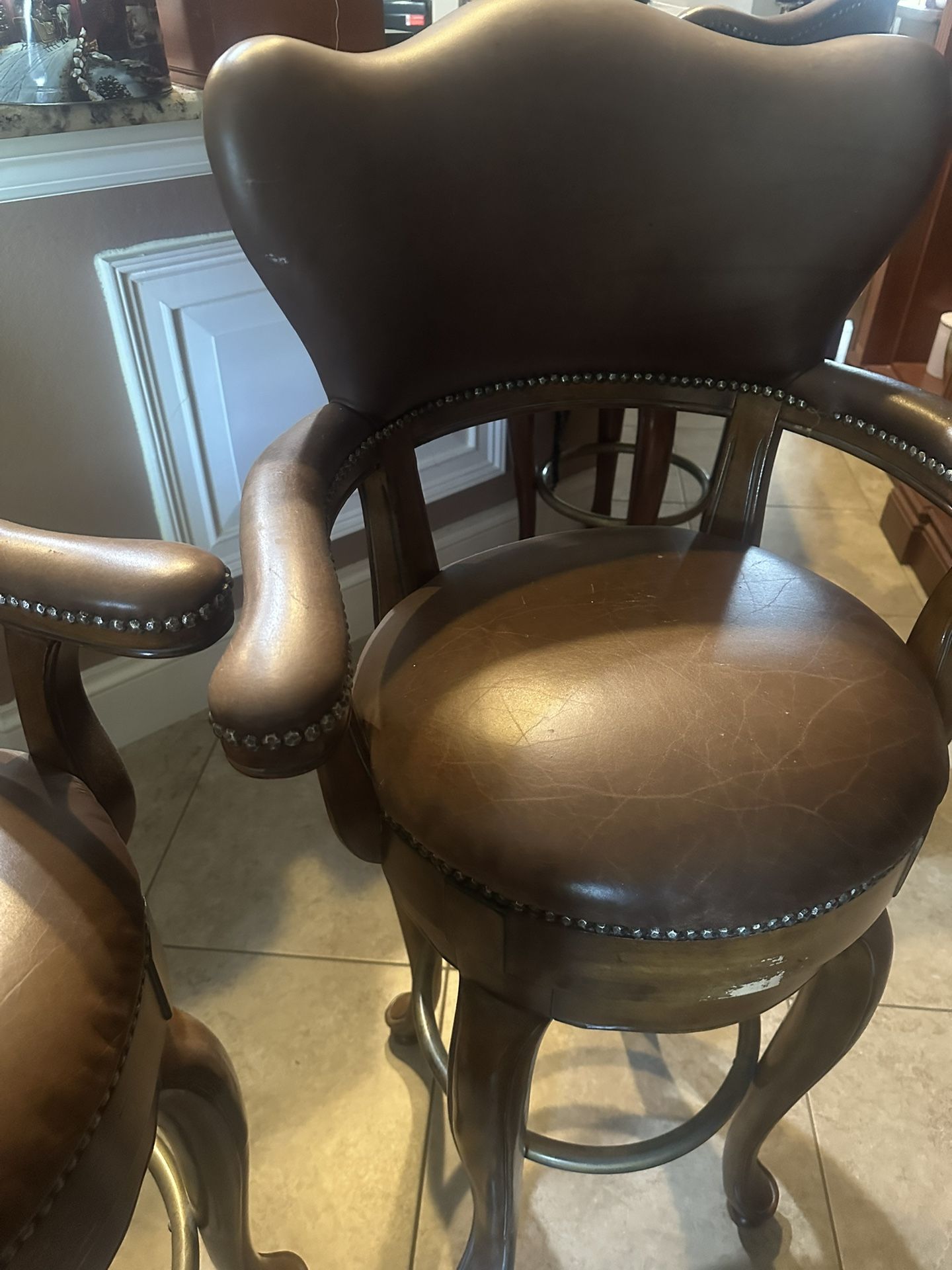 Brown Leather Bar Stools 