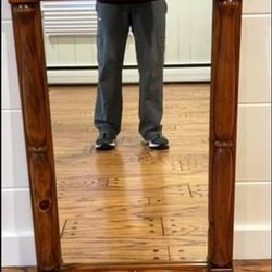 Vintage Wooden Mirror Beautifully Detailed Rustic Country Log Cabin Decor 