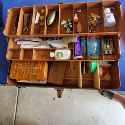 Vintage Fishing Box With Fishing Gear